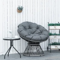 Outsunny 360° Swivel Rattan Papasan Moon Bowl Chair Round Lounge Garden Wicker Basket Seat with Padded Cushion Oversized for Outdoor Indoor, Grey(m-2)