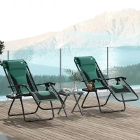 Outsunny Zero Gravity Lounger Chair Set of 2, Folding Reclining Patio Chair with Padded Seat, Cup Holder, Soft Cushion and Headrest for Poolside, Camping, Green(m-2)