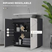 kleankin Mobile Sottolavabo Bagno in Legno con Armadietto 2 Ante, 60x30x60cm, Grigio(m-5)
