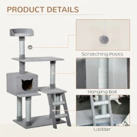 PawHut Multi-Level Cat Tree Tower for Indoor Cats Activity Center Climbing Frame Kitten House Furniture with Jute Scratching Posts Ladder Dangling Ball Toy Condo Perch Grey(m-5)