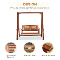 Outsunny 2 Seater Outdoor Garden Swing Chair Wooden Hammock Bench for Porch Patio Yard(m-6)