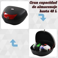 HOMCOM Baúl de Moto Maletero de Scooter para 1 Casco Integral y 1 Medio Capacidad de 48 L Cerradura con Dos Llaves Accesorios 59x43x33 cm Negro(m-6)