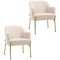 HOMCOM Accent Chair, Living Room Armchair, Vanity Chair with Gold Plating Metal Legs and Soft Padded Seat for Bedroom and Café, Set of 2, White(m-1)