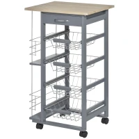 HOMCOM Rolling Kitchen Cart, Utility Storage Cart with 4 Basket Drawers & Side Racks, Wheels for Dining Room, Grey(m-15)