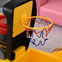 HOMCOM 4 en 1 Excavadora Juguete para Niños +18 Meses Tractor Infantil con Pala Caja Oculta de Almacenaje Aro de Baloncesto Volante Giratorio 98x30x46 cm Amarillo(m-9)
