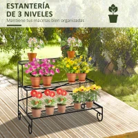 Outsunny Estantería para Plantas de Metal de 3 Niveles Soporte de Flores en Forma Escalera Macetas Multifuncional para Decoración Interiores y Exteriores 95x63x72 cm Negro(m-4)