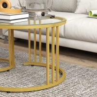 HOMCOM Lot de 2 tables basses gigognes rondes 60/40 cm plateau verre trempé et pied en acier au carbone design moderne doré(m-9)