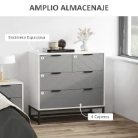 HOMCOM Cómoda de Noche Moderno Cajonera con 4 Cajones y Base Elevada para Dormitorio Salón 80x40x79 cm Blanco y Gris(m-4)