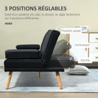 HOMCOM Canapé convertible 3 places, canapé-lit rembourré avec dossier réglable 3 niveaux, 2 coussins et 2 porte-gobelets intégrés, tissu de lin, pour salon, chambre d'amis, petit espace, gris(m-5)