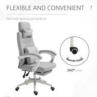 Vinsetto Office Chair, Ergonomic Desk Chair, High Back Fabric Work Chair with 160° Reclining Backrest, Retractable Footrest, Neck and Lumbar Pillow for Home and Study, Grey(m-7)