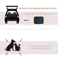 PawHut Borsa per Cani a 3 Ingressi con Cuscino e Sacche Portaoggetti, in Tessuto Oxford Blu e Metallo, 70x51x50 cm(m-5)