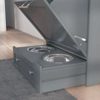 PawHut Pet Feeder Station, Dog, Cat Storage Container, with Raised Bowls, Hanger, Cabinet - Grey(m-9)