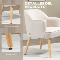 HOMCOM Butaca de Salón Moderna Sillón Tapizado en Lino Sintético Patas de Madera para Dormitorio Oficina 64,5x65x79,5 cm Crema(m-5)
