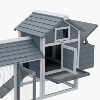 PawHut Zwerghühnerstall mit Freigehege Nistkasten herausnehmbare Bodenwanne 150,5 cm x 54 cm x 87 cm Naturholz Grau(m-9)