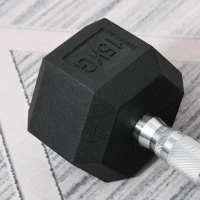 HOMCOM Haltère courte poids 15 Kg - Haltère hexagonale entraînement musculaire & haltérophilie - métal caoutchouc noir(m-9)