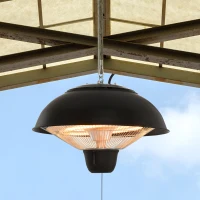 Outsunny Deckenheizstrahler Heizstrahler Balkonheizer Zeltheizer Heizpilz Terrassenstrahler InfrarotDecke Heizgerät Infrarotstrahler Wärmestrahler Quarzstrahler 1500W Schwarz Ø40,5 x 30,7 cm(m-2)