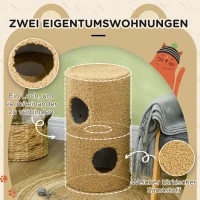 PawHut Kratztonne im Bärendesign, 2 Katzenhöhlen, 1 Kratzfläche, Weiß + Braun(m-5)