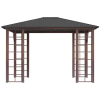 Outsunny Tonnelle pavillon de jardin avec toit rigide 364 x 299 x 280 cm structure en métal marron gris(m-10)