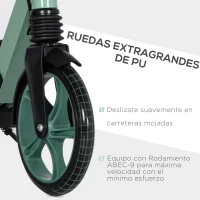 HOMCOM Patinete Plegable para Adultos y Niños de +14 Años Scooter con Manillar Ajustable 91,5x36,5x91-104 cm Verde(m-8)