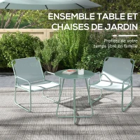 Outsunny Ensemble de jardin 3 pièces, salon de jardin, 2 fauteuils 1 table ronde, acier et tissu mesh, vert(m-5)