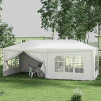Outsunny 6 x 3 m Party Tent Wedding Gazebo Outdoor Waterproof PE Canopy Shade with 6 Removable Side Walls(m-10)