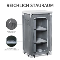 Outsunny Campingschrank faltbar Küchenbox tragbar mit Arbeitsplatte Tragetasche 3 Ablagen 600D Oxford Stoff Grau 60 x 50 x 104,5 cm(m-6)