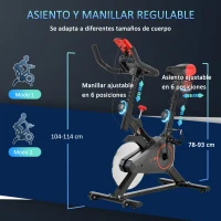 HOMCOM Bicicleta Estática Ciclo Indoor con Pantalla LCD Pulsómetro Sillín y Manillar Ajustables en Altura Volante de Inercia de 6 kg y Resistencia Regulable 85x46x114 cm Negro y Rojo(m-7)