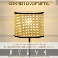 HOMCOM Tischleuchte im Vintage-Design, Lampenschirm aus Rattan, 25 cm x 25 cm x 47 cm, Natur + Schwarz(m-6)