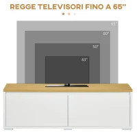 HOMCOM Mobile Porta TV fino a 65" con Armadietti e Ante a Ribalta in Truciolato, 140x37x45cm, Bianco e Color legno(m-5)