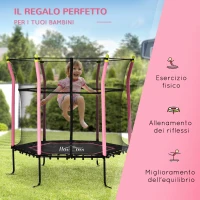 HOMCOM Trampolino Elastico per Bambini 3-10 Anni con Ingresso a Cerniera e Pali Imbottiti, Tappeto Elastico in Acciaio, PP e EPE, Ø163.5x163.5 cm, Rosa(m-7)