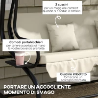 Outsunny Dondolo Letto da Giardino con Tettuccio Regolabile e Vassoi, in Acciaio e Teslin, 200x120x164 cm, Crema(m-7)