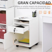 HOMCOM Cajonera de Oficina con Cajón con Cerradura y Armario con Ruedas Soporte de Impresora para Estudio 40x35x60 cm Blanco(m-4)