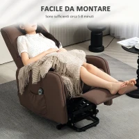 HOMCOM Poltrona Alzapersona Elettrica Reclinabile con Telecomando e Tasca in Tessuto, Marrone Scuro(m-7)