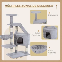 PawHut Torre para Gatos 55x40x125 cm con Postes Escalera Cueva Espaciosa Hamaca y Varias Plataformas Gris(m-6)