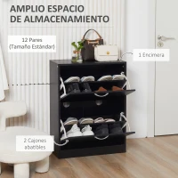 HOMCOM Zapatero de Entrada Recibidor con 2 Cajones y Estantes Ajustables Zapatero Estrecho para Pasillo 60x24x80 cm Negro(m-4)