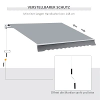 Outsunny Markise, 3,95 x 2,45 m, Sonnenschutz, einfahrbar, mit Handkurbel, Metallrahmen, Polyester, Grau/Weiß(m-6)