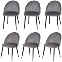HOMCOM Esszimmerstühle 6er Set Küchenstuhl Wohnzimmerstuhl Polsterstuhl Bürostuhl mit Rückenlehne Skandi-Design Samt Metall Grau 52 x 54 x 79 cm(m-1)