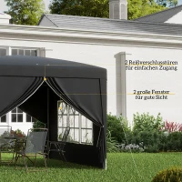 Outsunny 3 x 3 m Pavillon mit 4 Seitenwänden, Fenster, Festzelt mit UV-Schutz, Gartenzelt inkl. Tragetasche, Stahl, Schwarz(m-7)