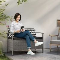 Outsunny 160L Storage Two-Seater Rattan Bench - Grey(m-10)