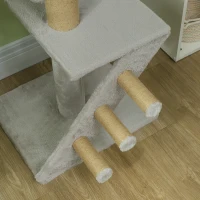 PawHut Árbol para Gatos de Suelo a Techo de 225-255 cm con Altura Ajustable Múltiples Plataformas Escalera Bola Colgante Gris(m-9)