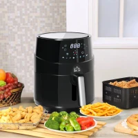 HOMCOM Heißluftfritteuse ohne Öl 4,5 L 1500W Airfryer mit 8 voreingestellte Modi LED-Display Antihaftbeschichteter Fritterkorb für gesundes ölfreies fettarmes Kochen Schwarz 28 x 35,1 x 33 cm(m-2)