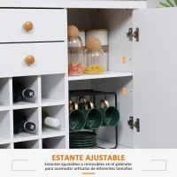 HOMCOM Aparador de Cocina Moderno con Cajones y Botellero Mueble Auxiliar para Comedor Salón 110x35x75 cm Blanco(m-6)