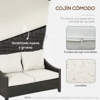 Outsunny Sofá de Ratán de 2 Plazas Sofá de Jardín Exterior con Cojines Acolchados Almohadas con Cremallera y Pies Ajustables para Terraza Balcón Patio 132x70x74 cm Marrón(m-5)