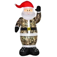 HOMCOM 8ft Christmas Inflatable Outdoor Santa Claus Saluting in Camouflage, Blow Up Yard Decoration Built-in LED Lights for Holiday Party Xmas Garden(m-10)