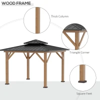 Outsunny 3.5 x 3.5m Outdoor Hardtop Gazebo Canopy with Two-tier Metal Roof and Solid Wood Frame Outdoor Patio Shelter for Patio, Garden, Black(m-5)