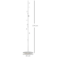HOMCOM Albero Appendiabiti in Acciaio con 8 Ganci e Base Rotonda in Marmo, 35x35x170 cm, Bianco(m-3)