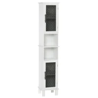 HOMCOM 6-Tier Bathroom Floor Cabinet, Tall Free Standing Cupboard with 2 Patterned Glass Doors for Kitchen, Hallway, Living Room(m-11)
