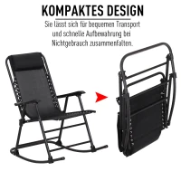 Outsunny Schaukelstuhl, Klappbare Schaukelliege, Gartenliege, Schwungliege, Schaukelsessel mit Kopfkissen, Stahl + Texteline, Schwarz bis 120 kg 90 x 64 x 110 cm(m-4)