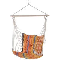 Outsunny Outdoor Hanging Rope Chair with Soft Padded Seat & Backrest, Garden Hammock Chair with Wooden Support Bar Cotton Cloth, Portable Garden Chair for Patio & Tree, Orange(m-11)