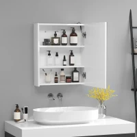 HOMCOM Miroir Lumineux LED Armoire Murale Design de Salle de Bain 2 en 1 dim. 50L x 15l x 60H cm MDF Blanc(m-7)